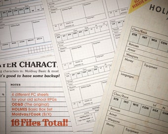 Beginner PC Sheets for Old School Player Characters