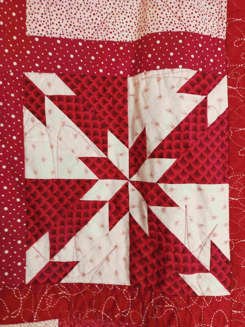 Handmade Red Work Large Quilt - Etsy