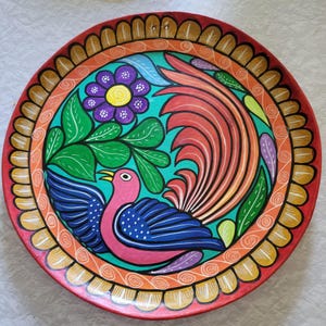 &quot;Vintage handbemalte mexikanische Volkskunst 12 &quot;&quot;dekorative Keramikplatte Vogelblume