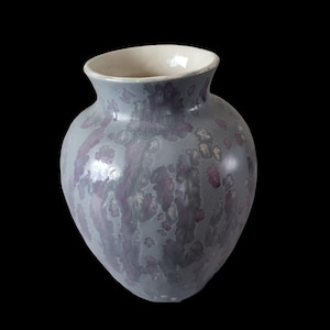 Small Ceramic Art Pottery Flower Vase Pocked Glaze 6&quot; Signed Blue Lavender
