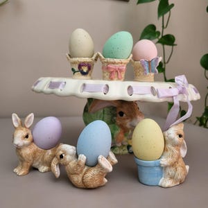 Ceramic Easter Egg Display Set Pastel Speckled Decorative Egg Stand Costco