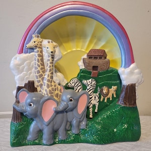 Vintage Ceramic Noahs Ark Lamp Night Light Giraffes Elephants Lions Nursery