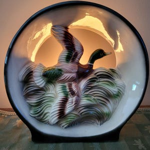 Vintage Ceramic Duck Lamp With Corded Electric Plug & Bulb Holder