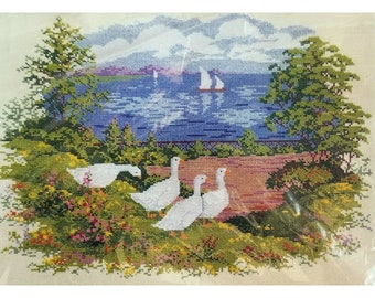 The Creative Circle Needlepainting Embroidery Kit 1663 Lake Geese Duck 1986