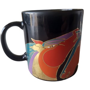 Vintage 1980s Laurel Burch Persian Horses 12 oz Coffee Mug Tea Cup Black
