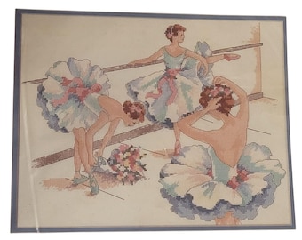 Vintage New Dimensions Counted Cross Stitch Kit Three Ballerinas 14 x 11 in
