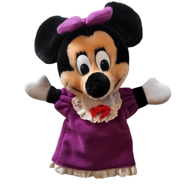 Walt Disney Productions Minnie Mouse Hand Puppet Purple Dress Bow 12 in Plush