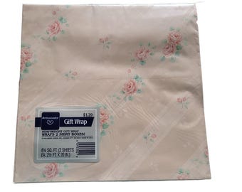 Vintage Pink Roses Gift Wrap 8 1/3 sq ft Wrapping Paper Flowers Ambassador