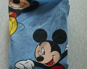 Mickey Mouse Awake Asleep Twin Flat Bed Sheet Disney Blue