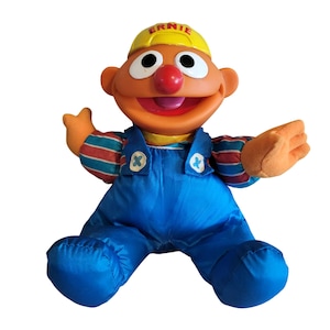 Vintage 1995 Tyco Ernie Plush Doll Sesame Street Blue Overalls Soft Toy Collectible