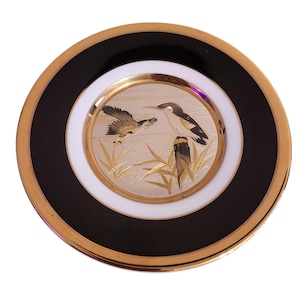 Decorative Art Of Chokin Plate 24K Gold Edged With Bird Design Made In Japan
