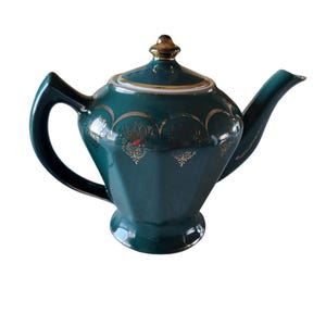 Hall porselein bosgroene achtergrond gouden decoratie Albany 6 kopjes theepot