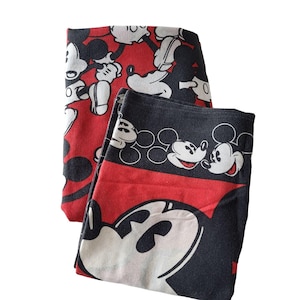 Vintage Disney Mickey Mouse Twin Flat Sheet & Pillow Case Set Czarno-czerwony
