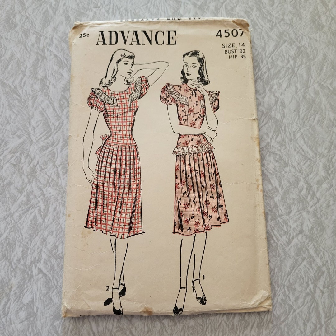Advance Sewing Pattern 4507 Drop Waist Day Dress Bow Accent Bust 32 ...
