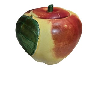 Ceramic Vintage 1940's Hull Pottery Blushing Apple Cookie Jar Yellow Red Green