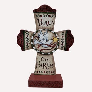 Decorative Wooden Christmas Cross With Dove Star Burton & Burton Peace on Earth