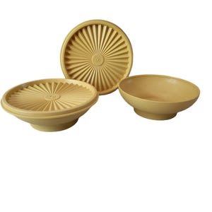 Vintage Tupperware Vintage Servalier Mustard Cereal Salad Bowls and Lids Set of 2
