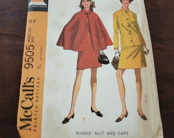 Vintage McCalls 9505 Misses Suit and Cape Sewing Pattern Size 16 Bust 38