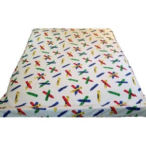 Vintage Full-Size Crayon Pattern Flat Sheet Cotton Polyester USA-Made