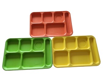 Cambro 1014R 6 Compartment Cafeteria Tray Camping Picnic Lunch Vintage Set of 3