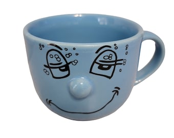 Livingware Collection Blue Drunk Funny Face With 3D Nose Mug Cup Vintage Ceramic