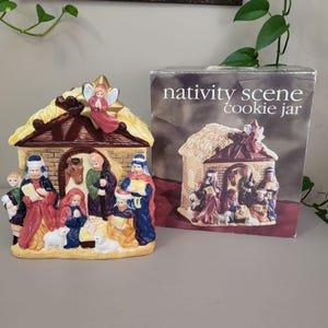 Nativity Scene Ceramic Cookie Jar Christmas Decor With Original Box Holiday