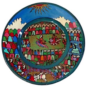 Vintage Hand-Painted Mexican Folk Art Ceramic Decorative Plate Fiesta