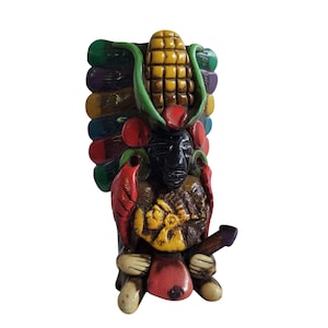 Aztec Warrior Hand Painted Shot Glass Mexico Agate Stone 4.5” Brightly Colored