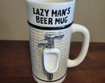 Vintage Lazy Mans Beer Mug Urinal 28 oz Coffee Cup Ceramic Novelty Big Mouth