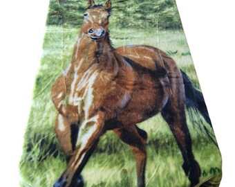 Vintage Biederlack Acrylic Throw Blanket Horse Equestrian USA 58" x 76"