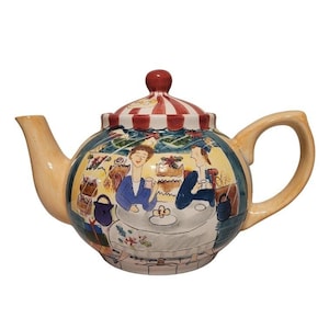 Whimsical  Yellow French Cafe 6 Cup Teapot Tea Pot Couple Dining Sapota