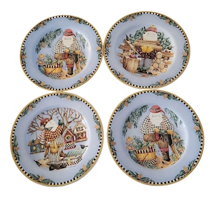 Debbie Mumm 8 in Sakura Woodland Santa Christmas Salad Dessert Plates Set of 4