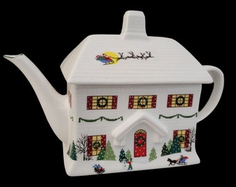 Lenox Sleighride Debut Collection House Tetera Porcelana Fina Vacaciones de Navidad