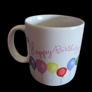 Vintage 1980&#39;s Happy Birthday 8 oz Coffee Mug Balloons Tea Cup Gift