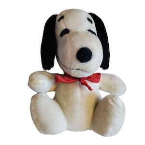 Vintage 9&quot; Snoopy Plush Toy By Knickerbocker 1980 Red Bow Stuffed Animal