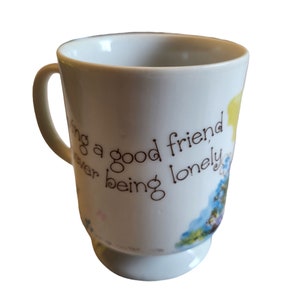 Vintage Ceramic Coffee Mug With Friend Quote & Cute Illustration 8 oz Tea Cup