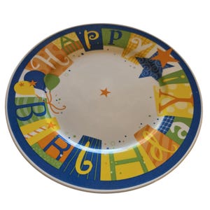 Plato de Feliz Cumpleaños 10 en Plato de Cerámica para Servir Postres y Tartas de Celebración con Estrellas