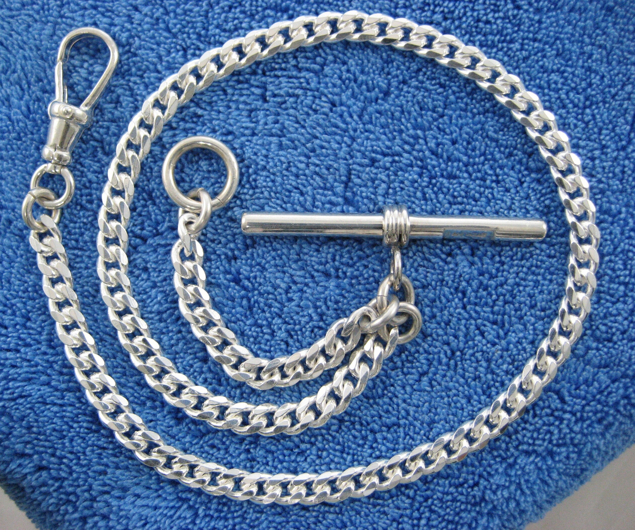 Silver-Tone Steel T-Bar Pocket Watch Chain, In stock!