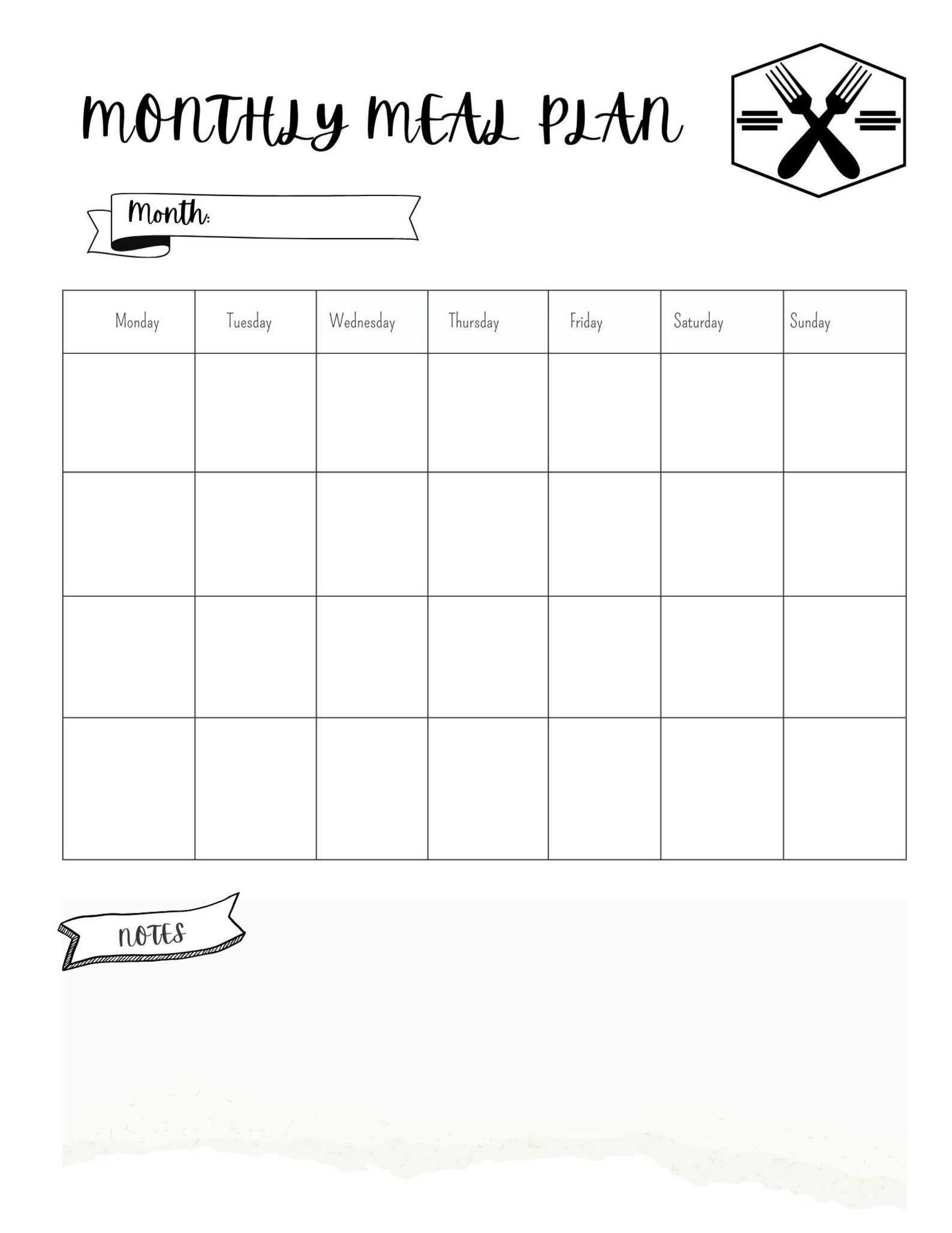 Monthly Meal Plan, Dinner Planner, Printable Download, Instant Download ...