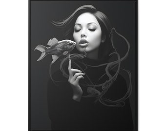 Siren's Aquatic Spell - Gallery Canvas Wraps, Vertical Frame - sizes come in 18"x24" and 24"x36", and the choice of black or walnut frame