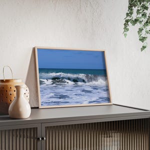 Ocean Wave-afdrukken met houten lijst, woondecoratie kust, kunst aan de muur strand, cadeau aan zee, oceaanfotografie, nautisch muurdecor