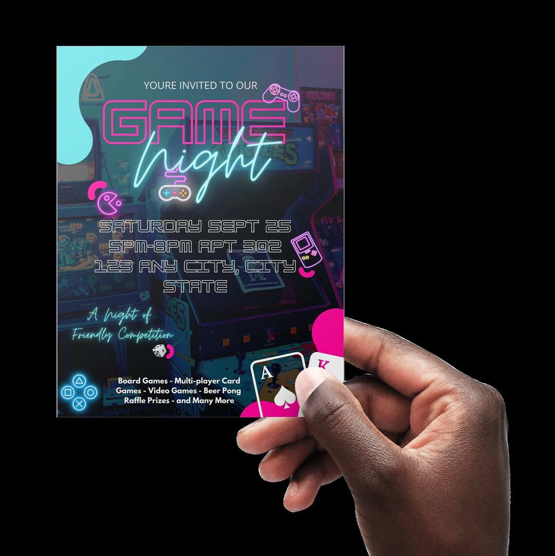 Game Night Editable Party Invitation Canva Template Family Night