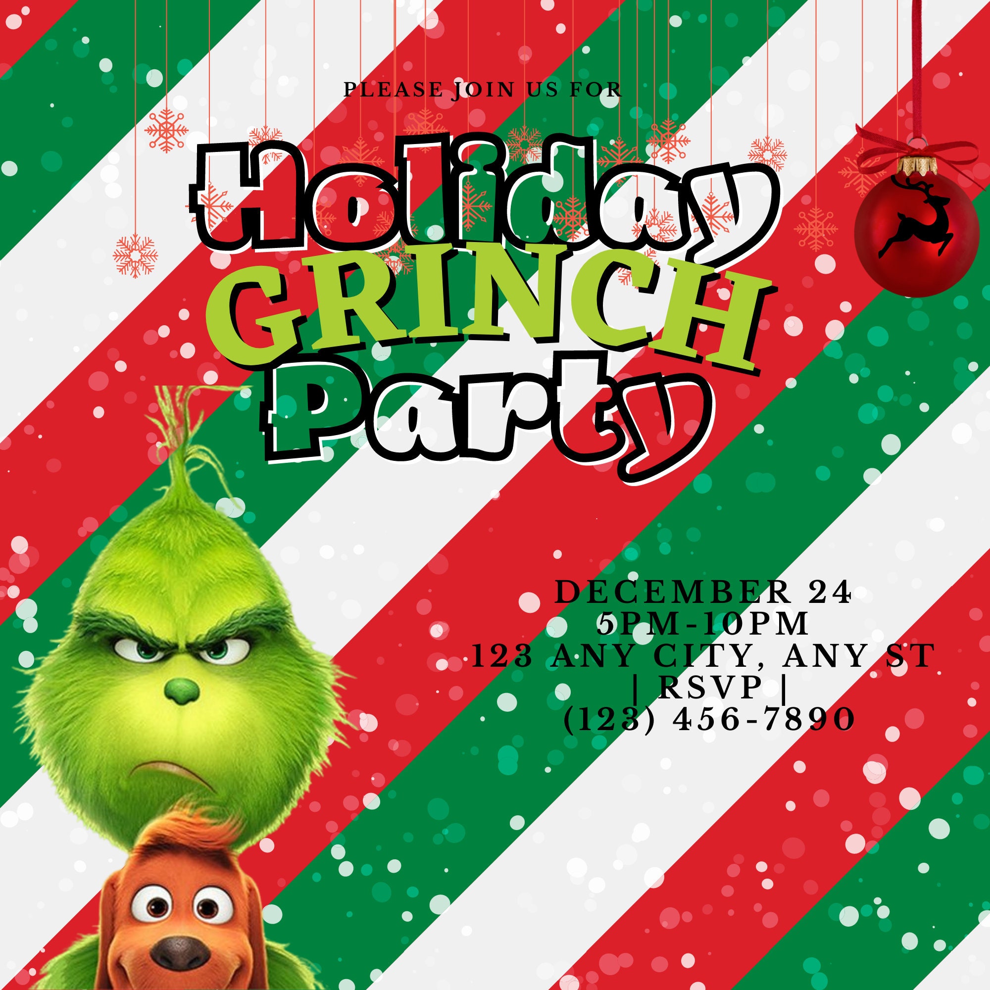 The Grinch Christmas Party Editable Canva Template Flyer Instant The Grinch Christmas Party Editable Canva Template Flyer Instant