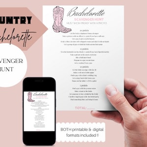 Pink Space Cowboy Bachelorette Scavenger Hunt Game Template, Editable, Western, Text, Email, Print