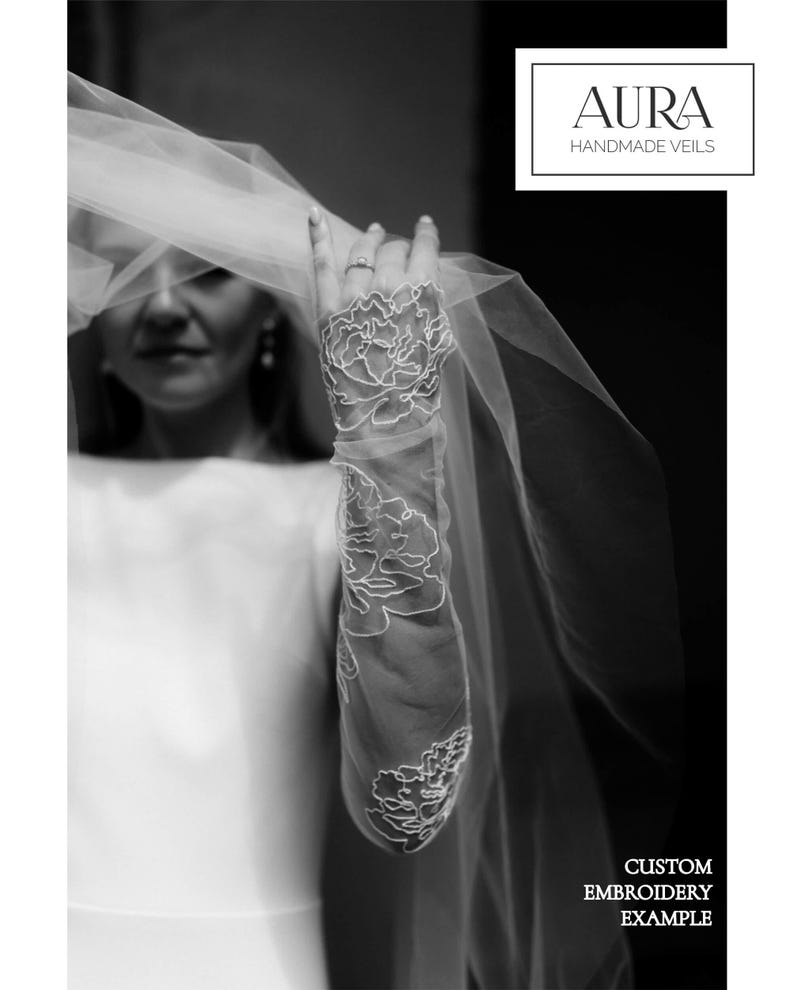 Custom-bespoke-fingerless-wedding-gloves-with-flower embroidery-sheer-floral-peony-tulle-gloves-modern-statement bridal-accessory-aura-veils