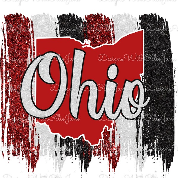 OHIO, Ohio State, Glitter, Scarlet, Gray, Black, Sublimation, PNG, Digital Download, Instant, Brush Strokes