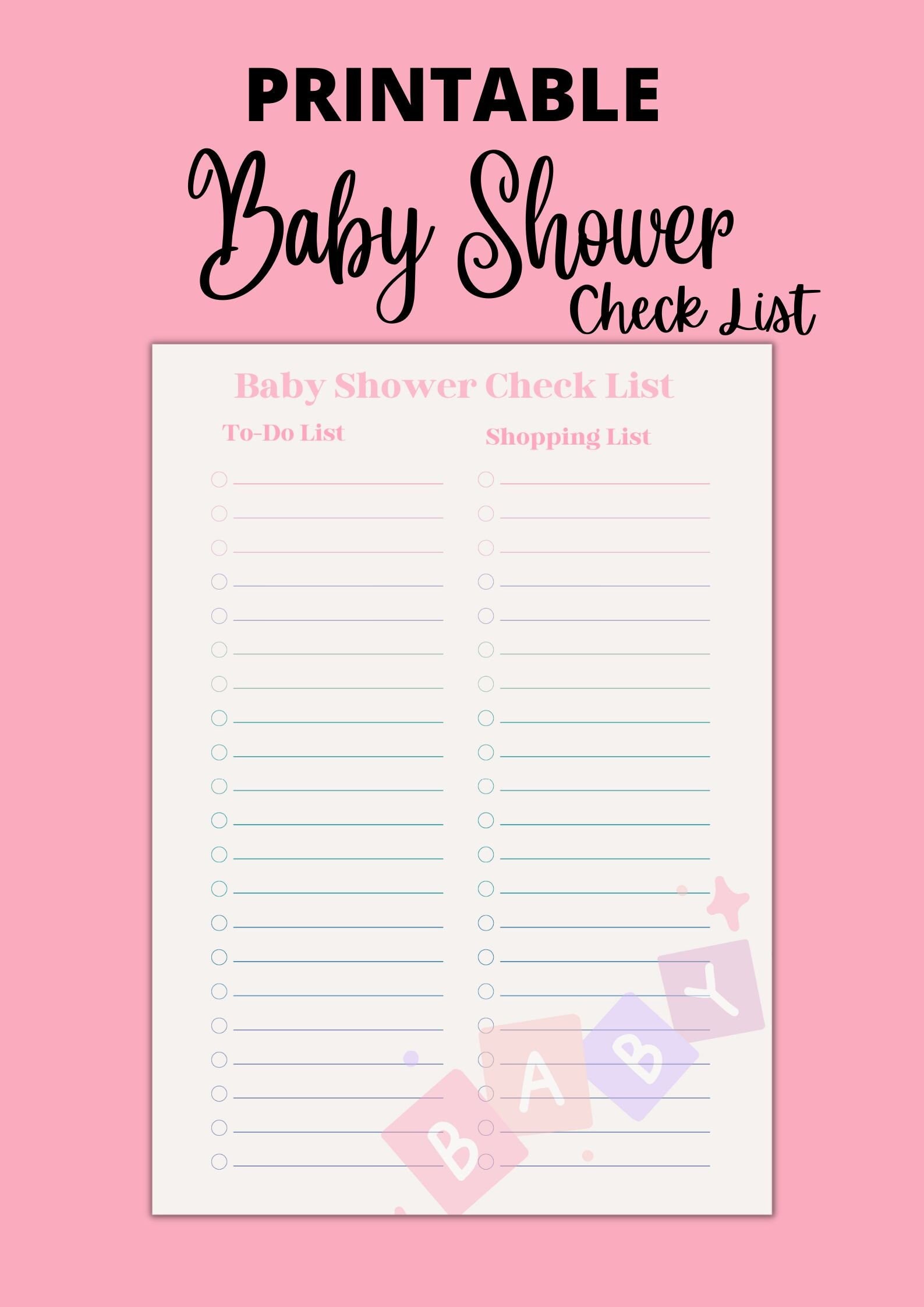 Printable Baby Shower Check List Etsy