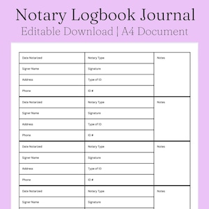 EASY!! Notary Logbook Journal | Notary Documents | Notary Signing Form | General Public Notary Logbook - Editable Printable Download