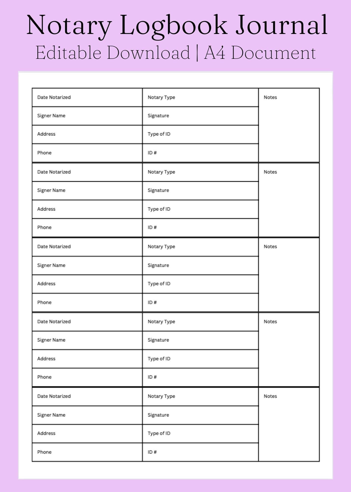 EASY Notary Logbook Journal Notary Documents Notary Signing Form General Public Notary Logbook Editable Printable Download - Etsy EASY Notary Logbook Journal Notary Documents Notary Signing Form General Public Notary Logbook Editable Printable Download - Etsy