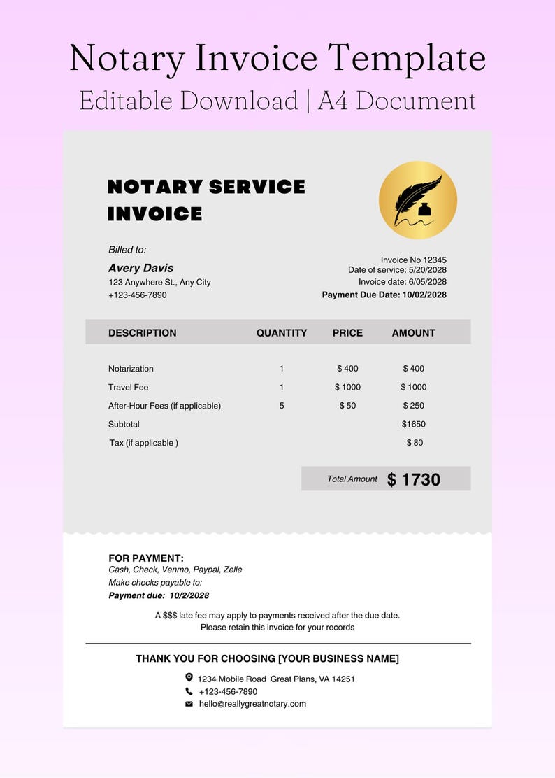 Editable Notary Invoice Template: National Notary Standard Document ...